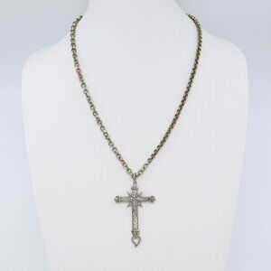 Antique Victorian Witch's Heart Sterling Cross on Watch Chain Necklace 1890s